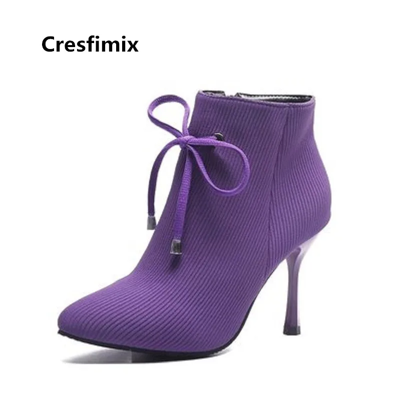 

Cresfimix bottes femme women fashion comfortable pointed toe cool purple high heel boots lady knitting comfortable boots c3015