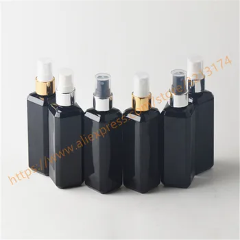 

100ml shiny black square PET bottle with aluminum sprayer.mist PET bottle. travel refillable perfume container
