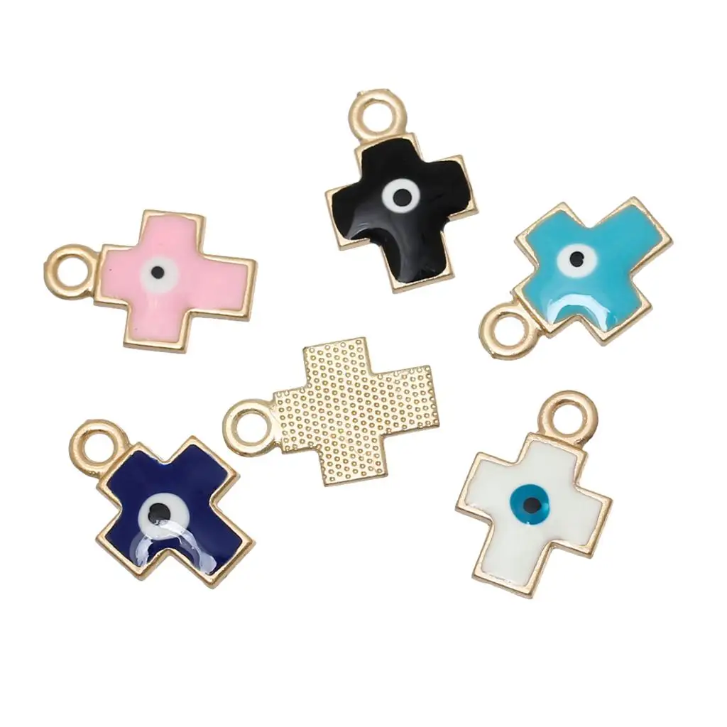 

DoreenBeads Zinc metal alloy Charm Pendants Cross Gold color At Random eye of Evil Enamel 19mm(6/8")x 13mm(4/8"),2 Pieces