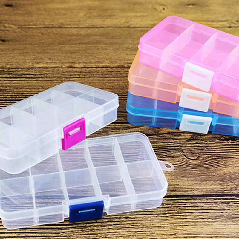 

Adjustable Transparent Plastic Storage Box for Small Component 10 Grids Jewelry Tool Box Bead Pills Organizer Nail Art Tip Case