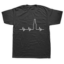 Пива "кардиограмма сердца питьевой Забавные футболки Для мужчин летняя хлопковая Футболка harajuku короткий рукав с круглым вырезом уличная черная футболка