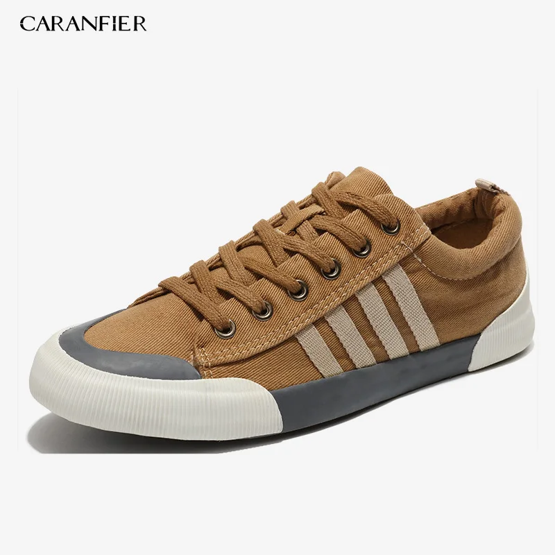 

CARANFIER Men's New Casual Canvas Shoes Solid Breathable Round Toe Spring Summer Outdoor Lace-Up Comfortable Shoes Plus Size