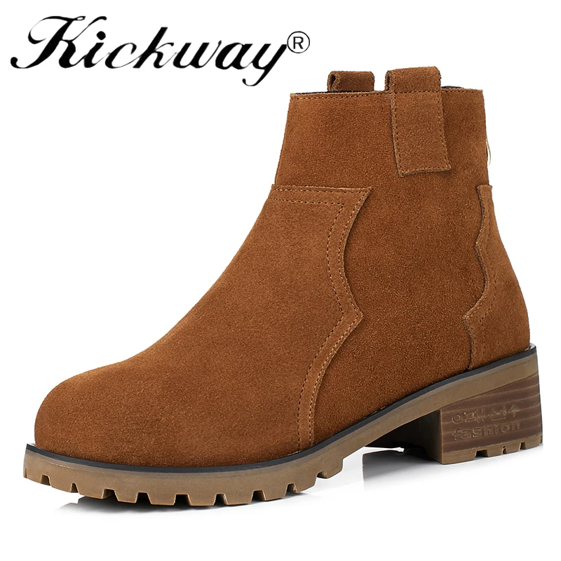 

Kickway Fashion boots 2017 spring autumn back zip ladies shoes square heels boots round toe platform ankle boots for woman botas