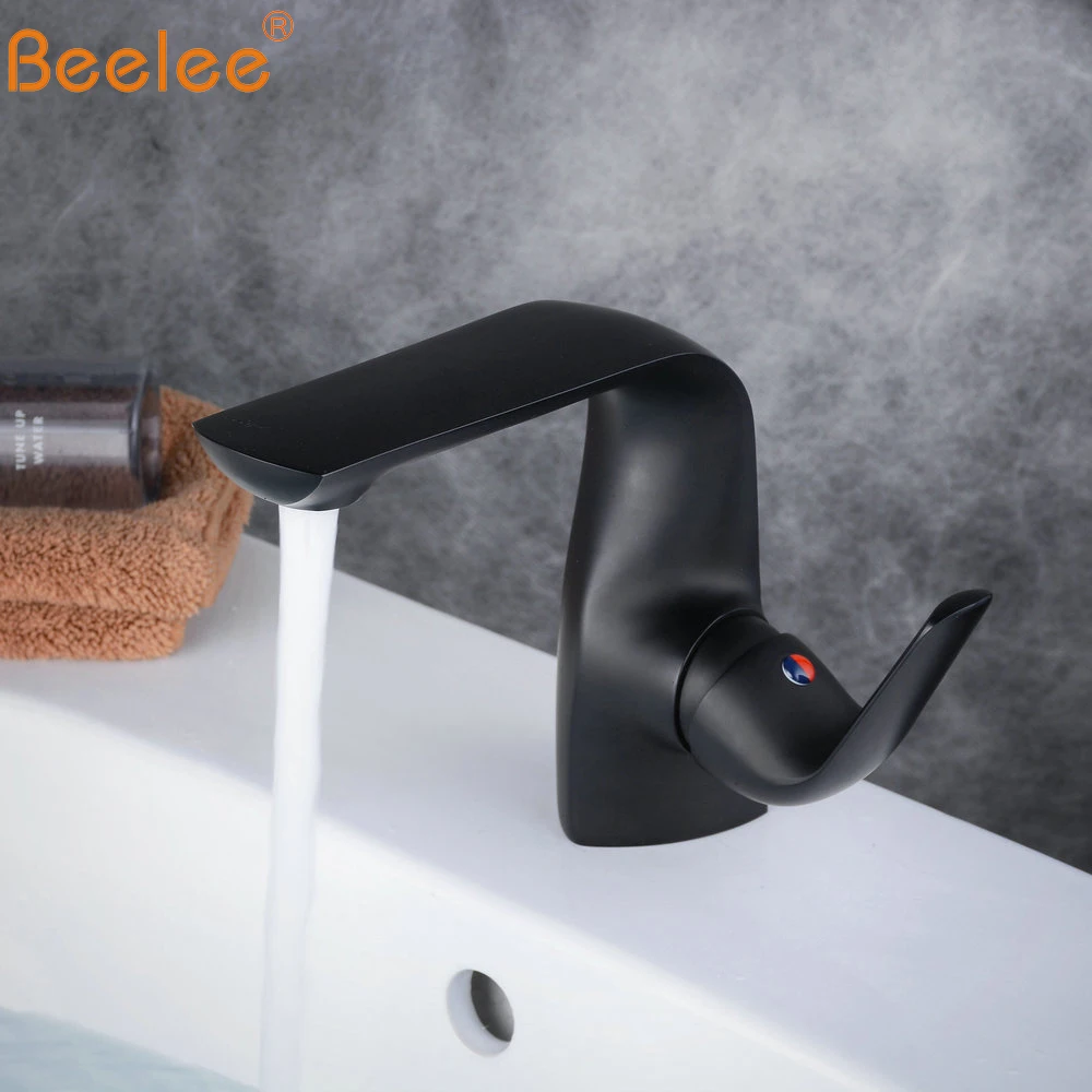 Beelee النفط مفروك الأسود حوض للحمام بالوعة الغرور صنبور الطابق الخيالة خلاط الصنابير مع نطاق واسع حفرة غطاء الطبق BL7522B