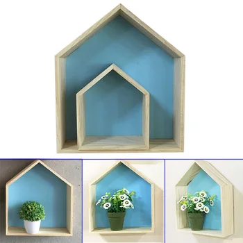 

2 Pcs Fashion Wooden Display Shelf Hanging Clapboard House Shape Wall Storage Rack Kids Room Home Decoration Hogard MY1418