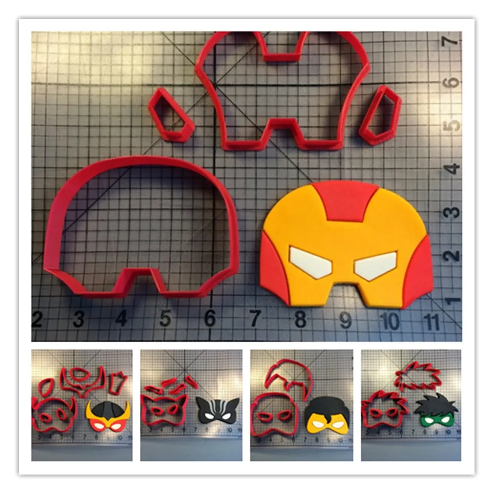 

Super Hero Masks Cookie Cutter Set Custom Made 3D Printed Fondant Cupcake Top Molds Cake Decoration Tools