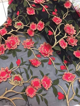 

S-121696 new fashion flower embroidery lace fabric best quality african tulle mesh lace fabric