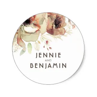 

3.8cm Pastel Fall Watercolor Vintage Flowers Wedding Classic Round Sticker