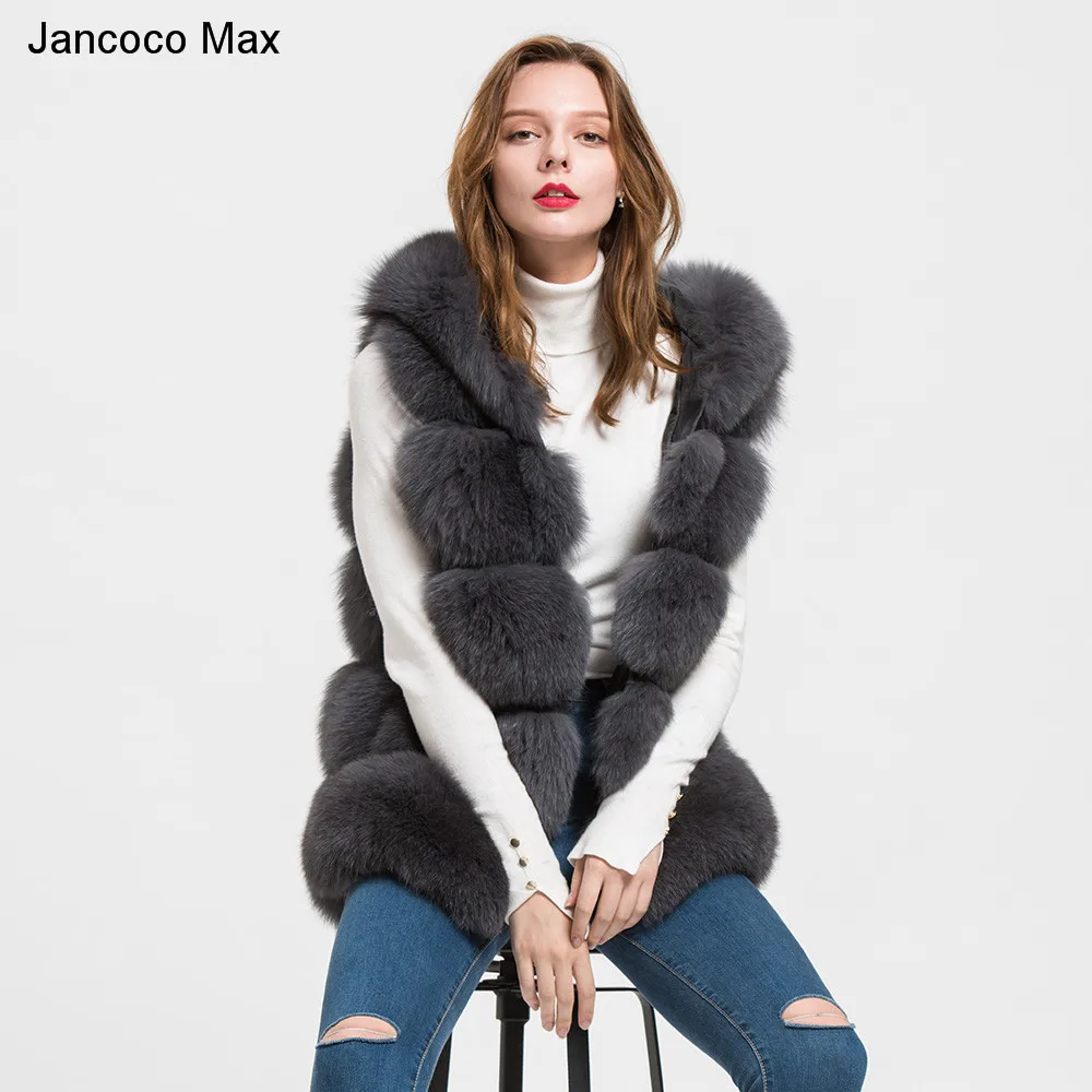 Jancoco Max 2019 жилет с капюшоном из натурального лисьего меха женский зимний для
