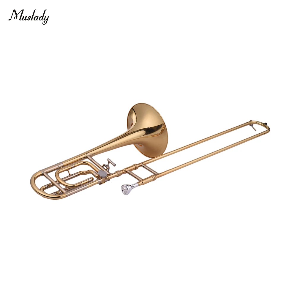 Muslady Trombone промежуточный Bb плоский Tenor Slide Trombone с F насадкой с мундштуком чехол перчатки, Чистящая салфетка