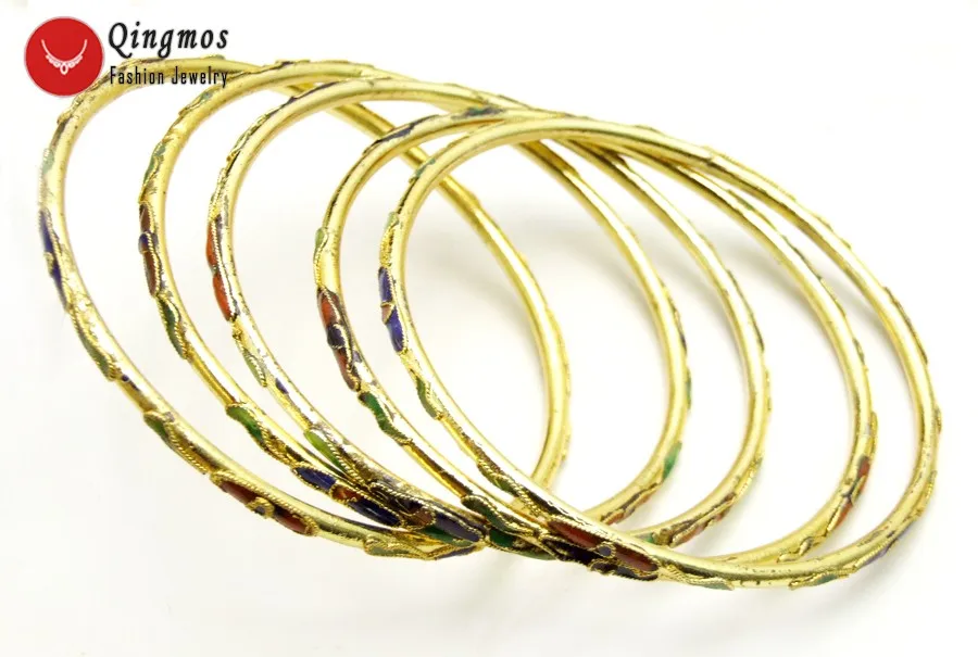 Qingmos 5X ручной работы Китай Особенности золото Эмалевый Браслет-манжета из перегородчатой эмали браслет для Для женщин, хорошее ювелирное изделие, B435