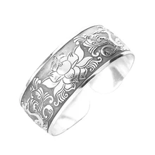 Tibet Silver Flower Bangle Bracelet 25mm Jewelry