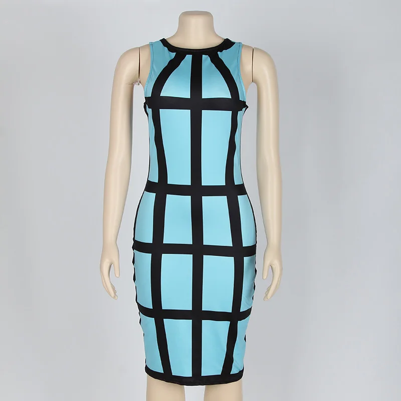 Kostlich Summer Dress New Fashion Women O-Neck Sleeveless Plaid Sexy Bodycon Mini Dress Plus Size Party Night Club Wear Vestidos (29)