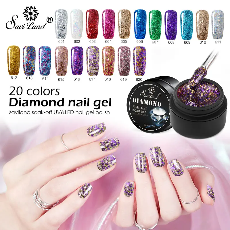 

Saviland Hybird Diamond Gel Nail Polish Nail Art Design DIY Supper Shining Glitter Red Sequin Starry Platinum Paint Gel Varnish