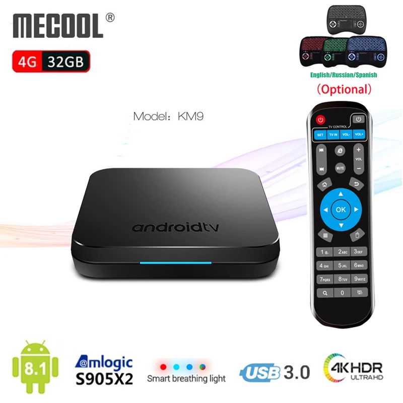 Mecool KM9 Smart ТВ коробка Android Smart S905X2 Quad core rom, 4 Гб оперативной памяти 32 Гб USB3.0 H.265 2,4 г/5G WI-FI 4 K GooglePlay телеприставке