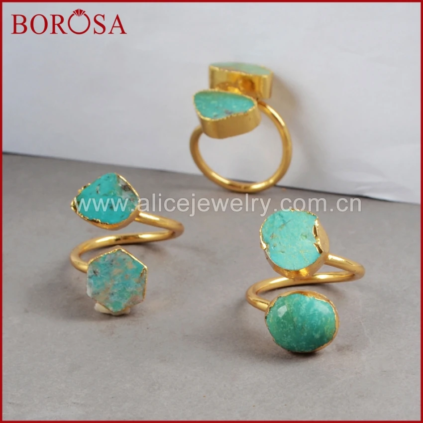 BOROSA Druzy кольцо золотого цвета Бесплатная форма натуральные синие камни Друза