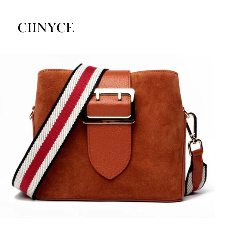 

Suede Bucket Messengerr Women with Buckle Woman Purses and Cow Leather Handbags Shoulder Bag Cross Body Purse with 2 Straps