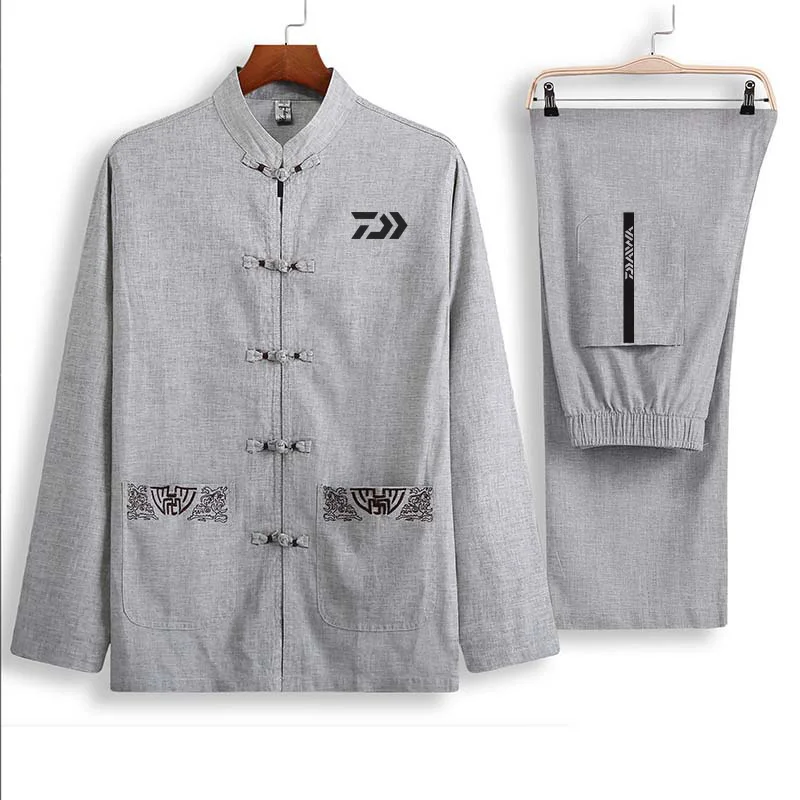 

2019 NEW Spring Autumn Linen Fishing Suit Breathable DAWA Long Sleeve Leisur Fishing Jacket Anti-UV Fishing Clothes And Pants