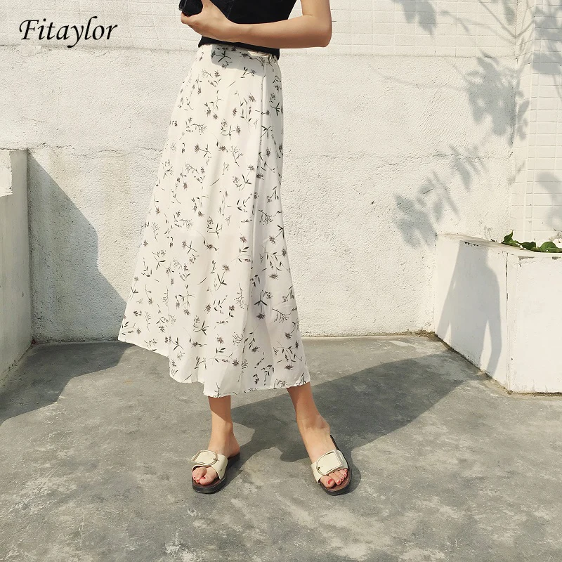 Fitaylor летняя юбка с принтом женская повседневная юбка с высокой талией с цветочным принтом