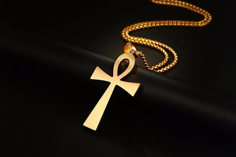 Mprainbow Для Мужчин's Нержавеющая сталь большой коптский АНК крест религиозных кулон Цепочки и ожерелья с кубического циркония Chocker 2" звено цепи