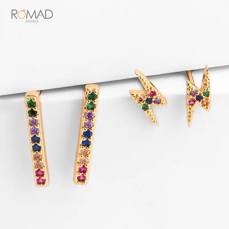 Romad красочные Радуга CZ Золотая Сережка-гвоздик кубического циркония серьги для женщин друг девушка леди мульти Сережки для пирсинга ювелир...