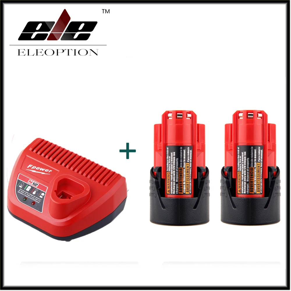

2 PCS Power Tool Battery For Milwaukee M12 48-11-2401 2510-20 48-59-1812 12V 1500mAh Li-ion Rechargeable Battery + Charger