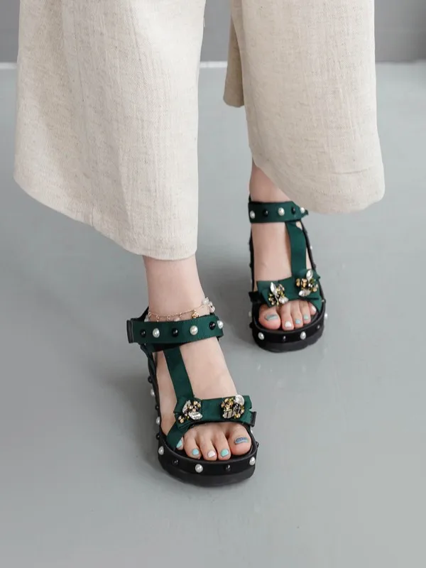 Улыбка круг летние женские босоножки модные туфли Стразы насекомые украшениями; обувь на плоской подошве; босоножки на повседневная обувь Для женщин