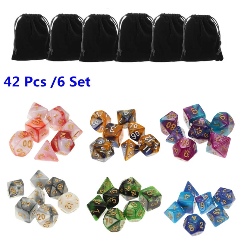 

RPG MTG Role Play Board Games 6 Sets 42pcs Acrylic Polyhedral Dice Accessories