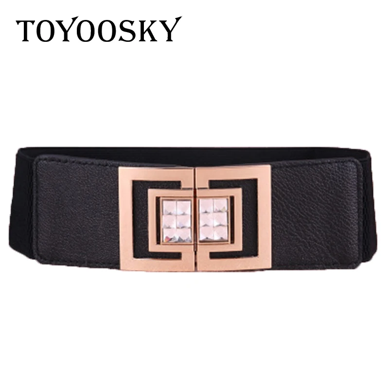 TOYOOSKY Elastic Belts for Women Fashion Vintage Wide Belt Luxury PU Metal Buckle Leather Belt Female Designer Waist Belt photo