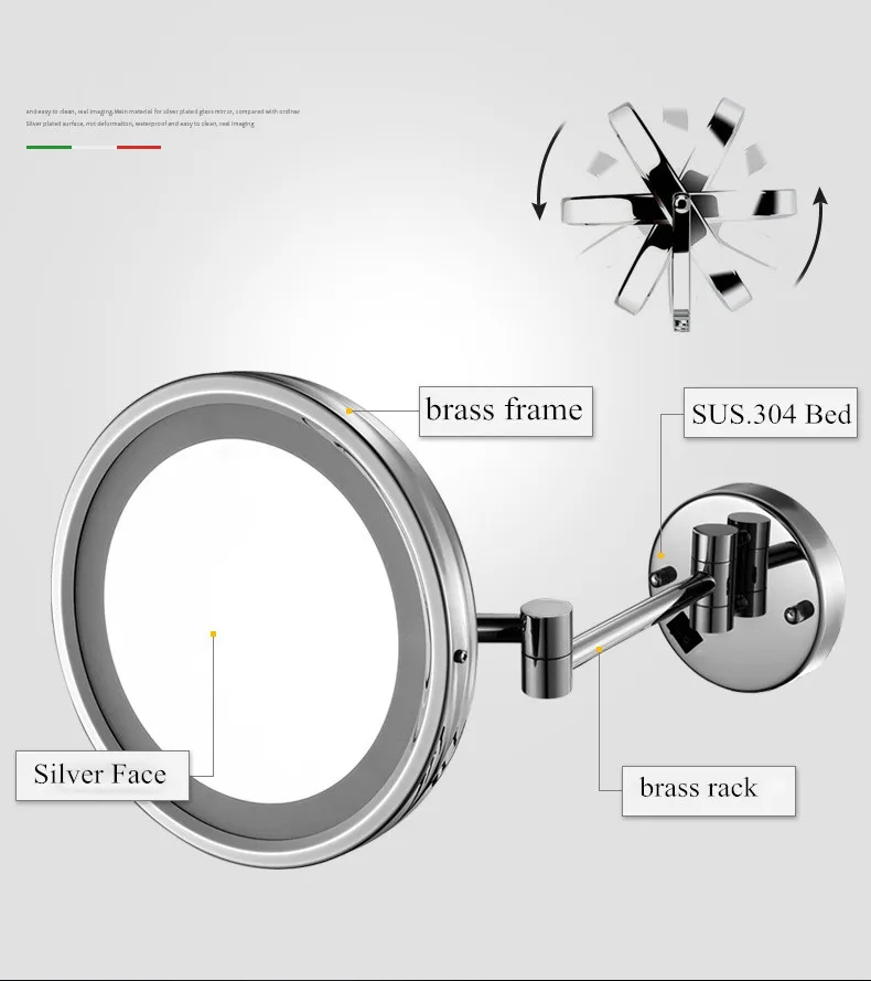 Senducs Led зеркало для ванной, черное зеркало для ванной, 8,5 дюймов, косметическое зеркало, 3x увеличительное черное Латунное зеркало для ванной комнаты