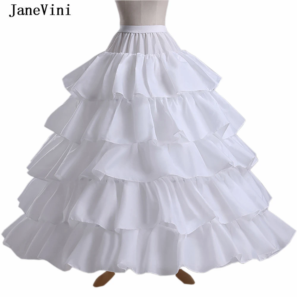 JaneVini 4 Hoops Puffy Tulle Ball Gown Crinoline Bridal Petticoats Black/White Underskirt 5 Layers Ruffles Wedding Accessories