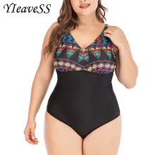 5XL большого размера плюс женский купальник-бикини, Для женщин сексуальный Одна деталь купальник для похудения Женский печати Ретро пляж ванный комплект боди