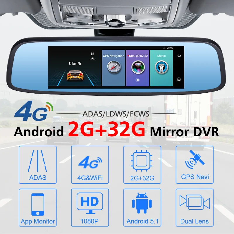 Junsun ADAS Car camera DVR Rearview 4G Camera Video recorder 7.86" Android with two cameras dash cam Registrar Rearview Mirror