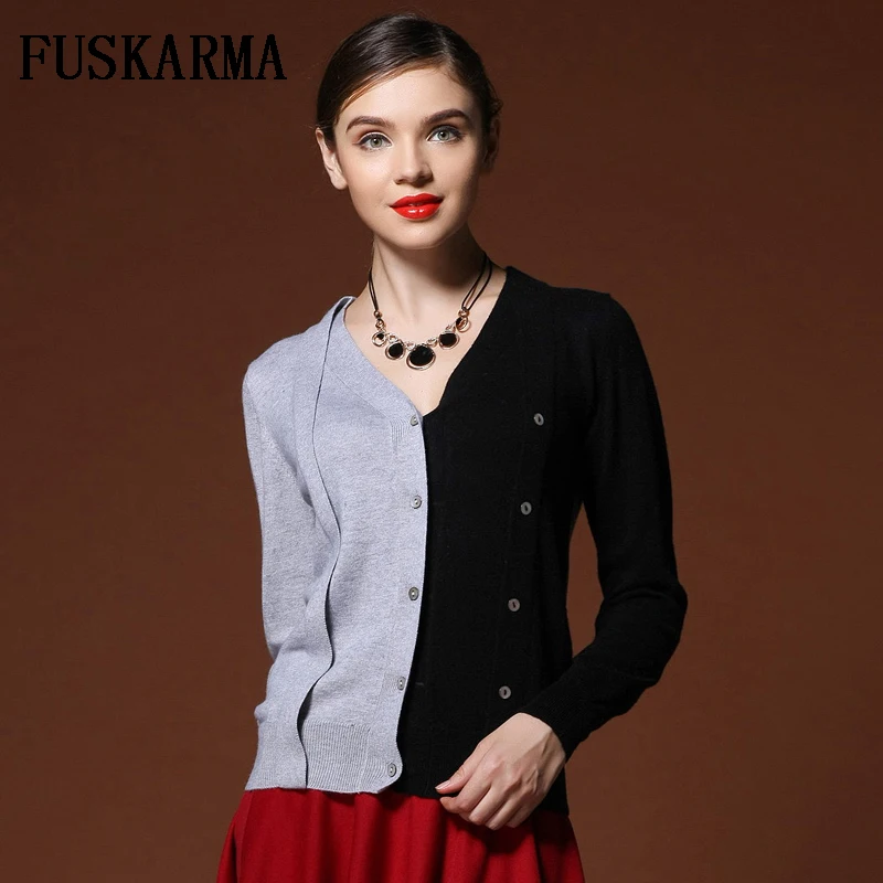 

FASHION New Women's Sweater Women's Winter Wool Sweaters V-Neck Button Patchwork Single Breasted Casual Knitted Sweater