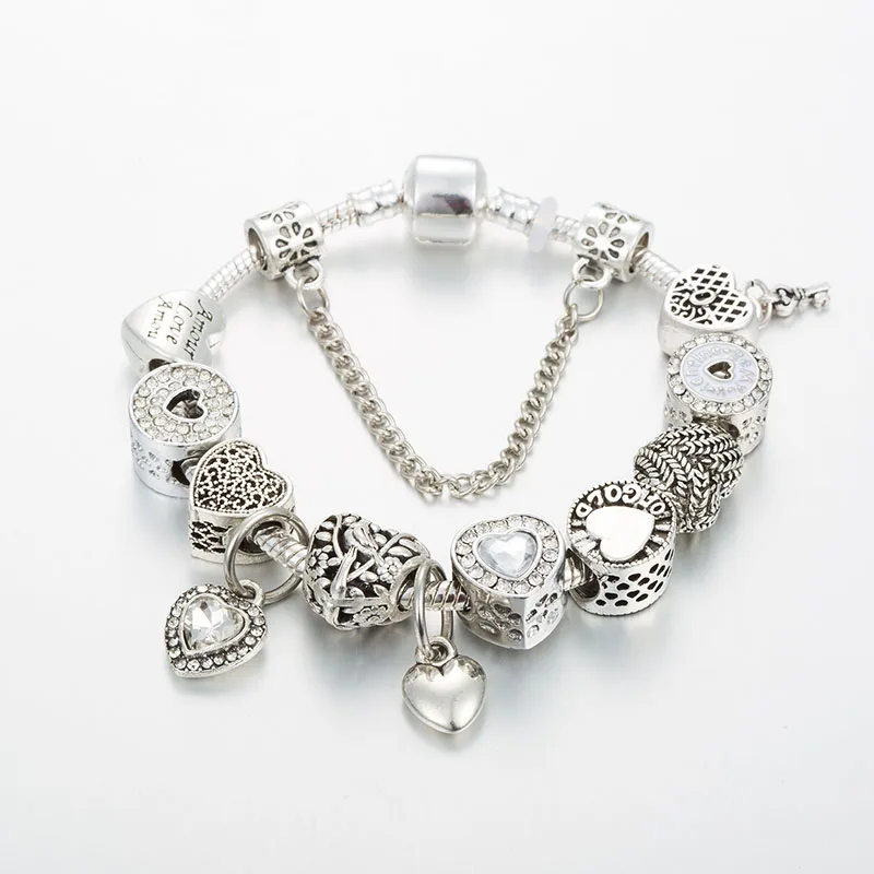 ANNAPAER модные браслеты с серебряным сердцем для женщин белые бусины в форме сердца Pan браслеты Ювелирное Украшение ручной работы B19025
