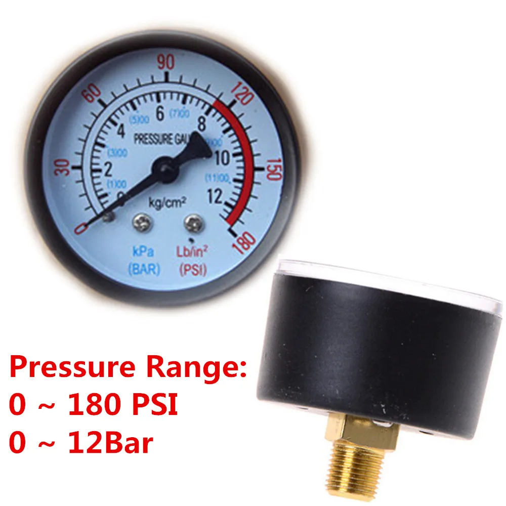 1PC Air Compressor Pneumatic Hydraulic Fluid Pressure Gauge 0-12Bar / 0-180PSI