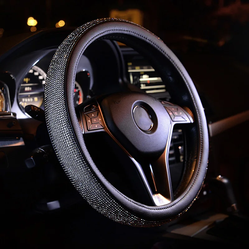 

Universal Steering Wheel Cover Handle Rhinestone Diamond Leather Steering Covers Fashion For Women Girls Car-styling Accessories