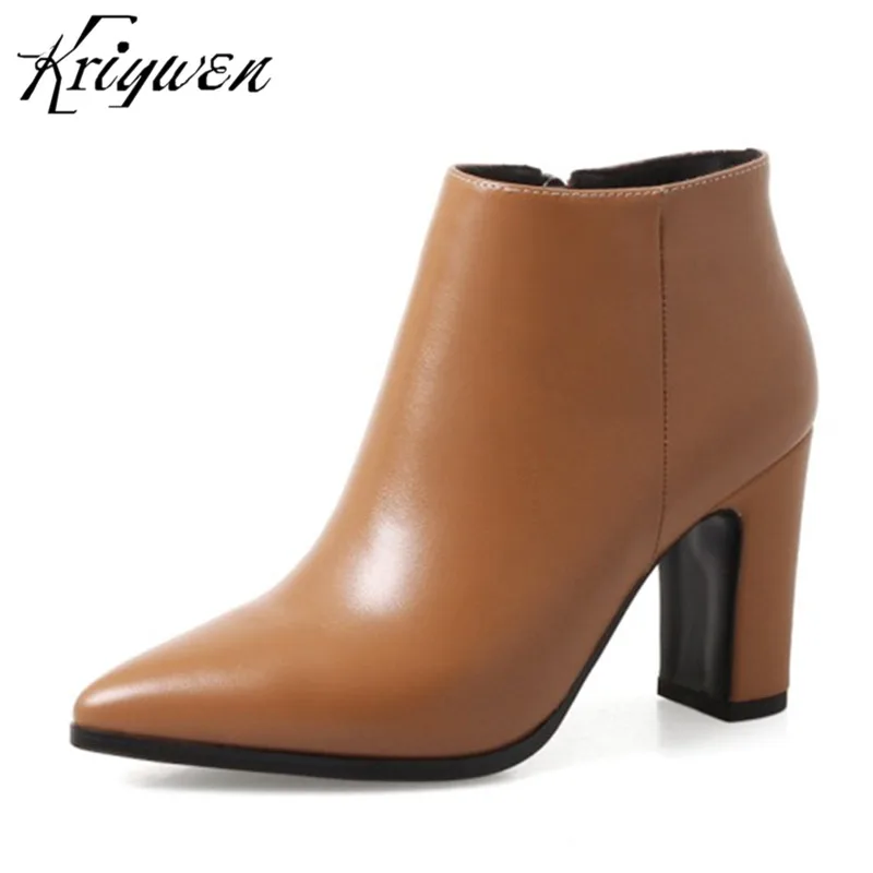 

Kriywen Designer Fashion Genuine Leather Women's Short Ankle Boots Zipper Concise Cow Leather Woman Casual Shoes Femmes Botas