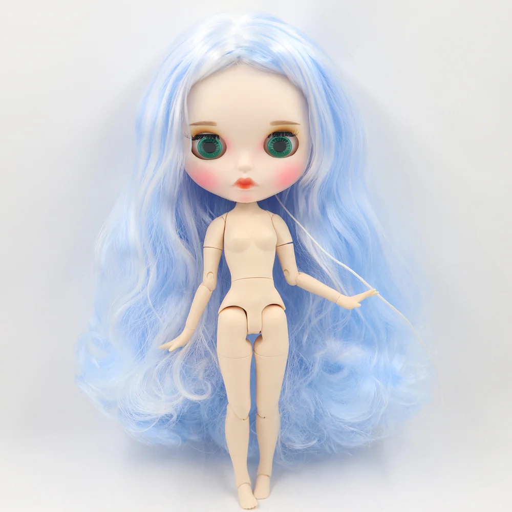 ICY Nude Blyth кукла для серии No. BL136/6005 синий микс белые волосы резные губы матовое лицо