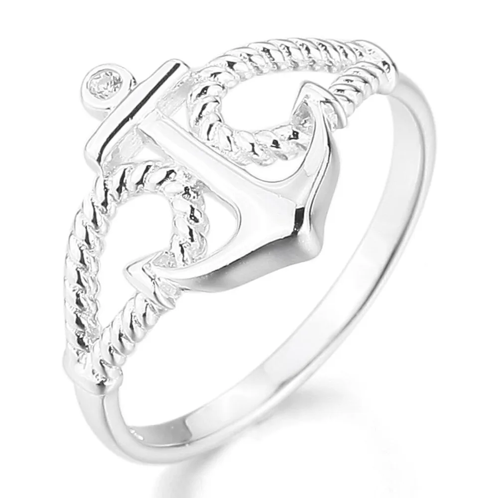 

Women 925 Sterling Silver Ring CZ Silver Anchor Polished Free Shipping