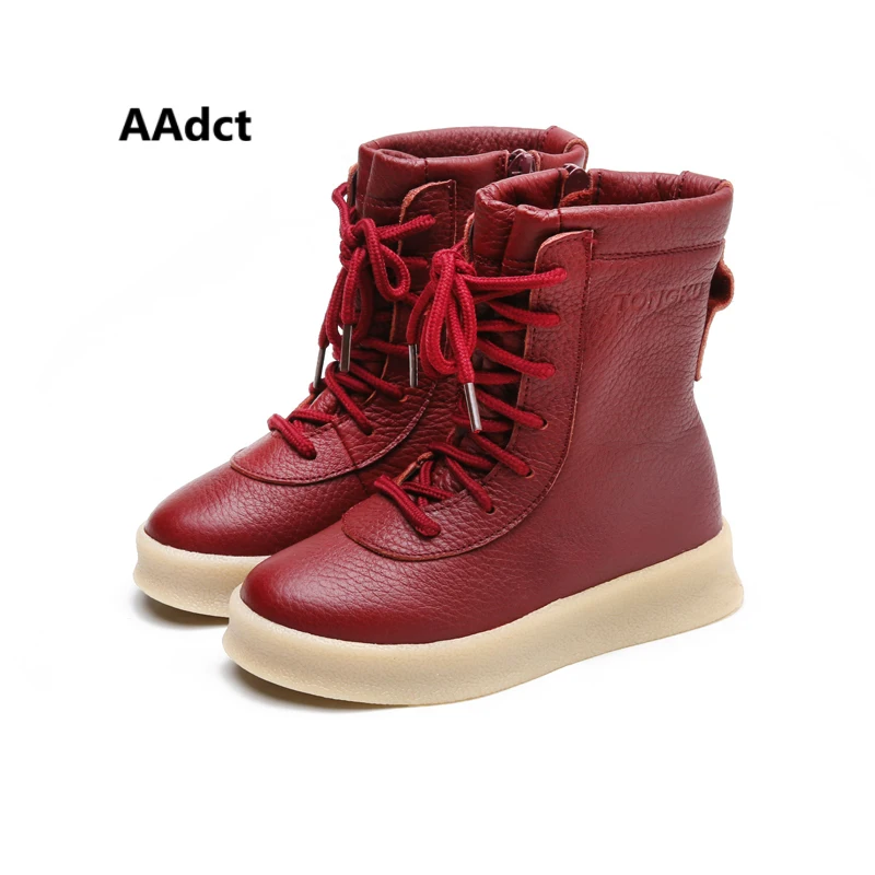 AAdct en cuir véritable filles bottes hiver coton chaud martin enfants bottes pour garçons marque de mode de haute qualité enfants chaussures