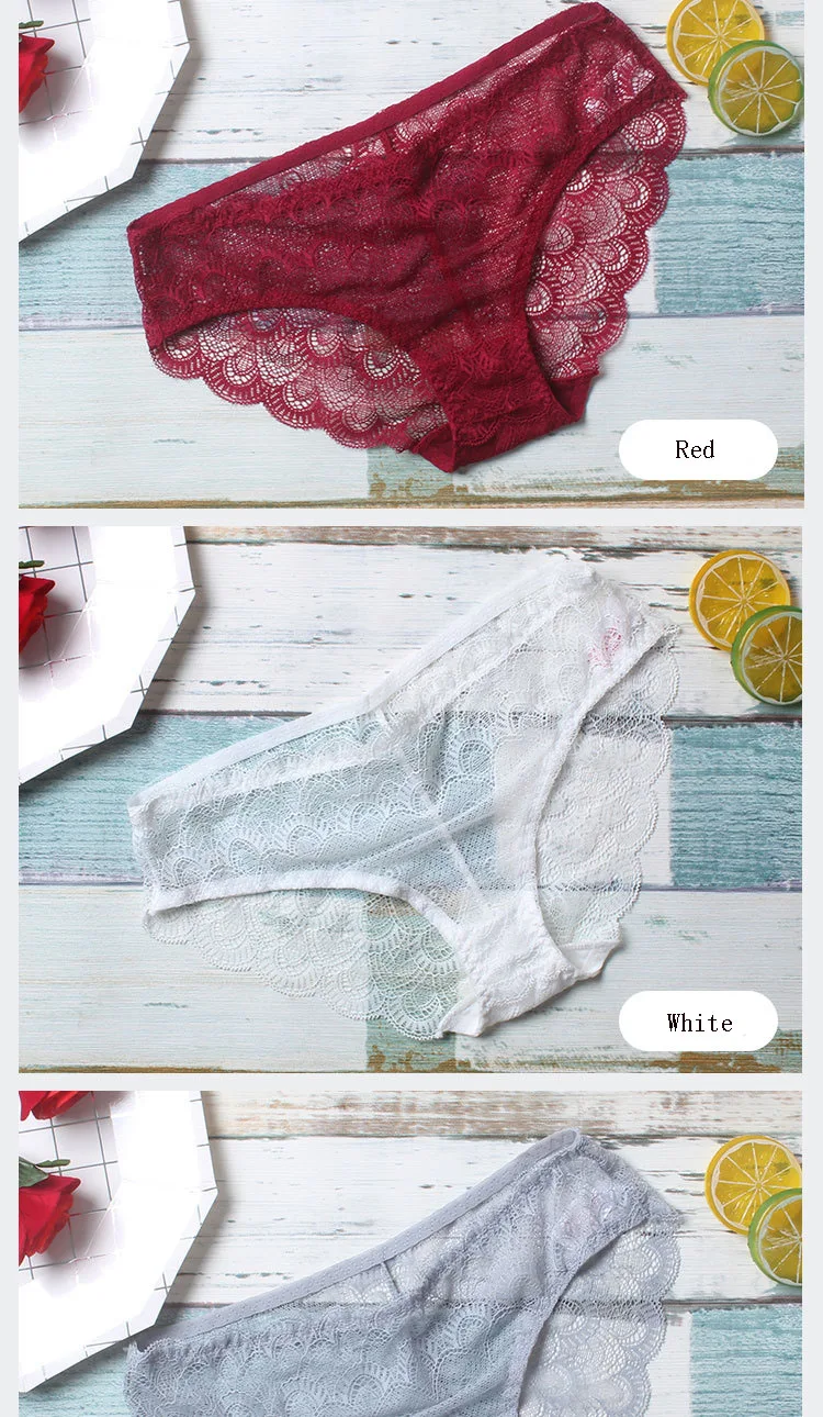 Women's Sexy Lace Panties Seamless Cotton Breathable Panty Transparent Briefs Plus Size Girl Low Rise Underwear (11)