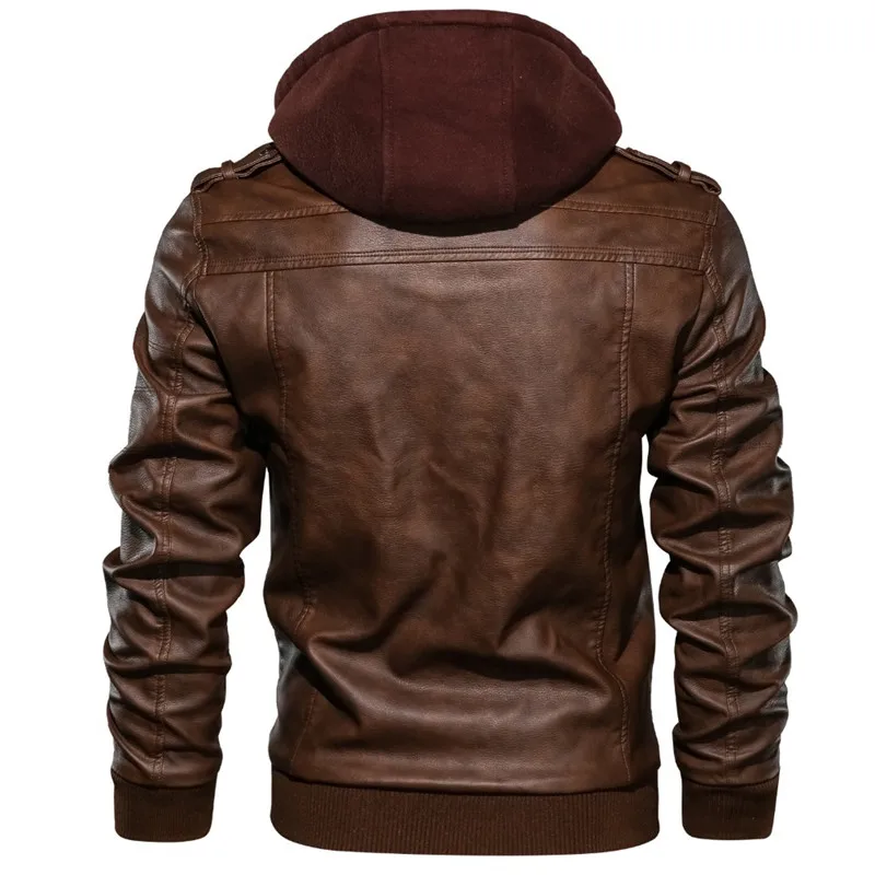 Новая мужская кожаная куртка, куртка из искусственной кожи, съемный капюшон, мотоциклетная куртка с косой молнией для мужчин, пальто большого размера
