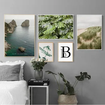 

SURE LIFE Modern Refreshing Landscape Green Leaves Canvas Paintings Wall Art Pictures Letter Posters Prints Living Room Decor