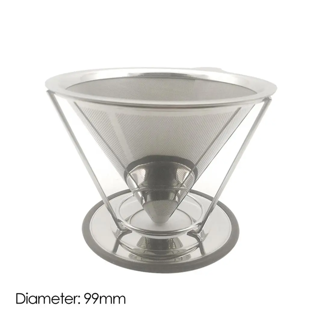 Drip Coffee Stainless Funnel Steel Strainer Metal Reusable Manual Silver Filter ConeCoffee