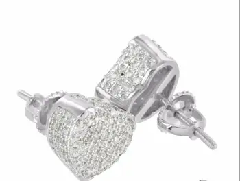 

Authentic Genuine stamp silver color screwback clear cubic zirconia heart women hip hop earring
