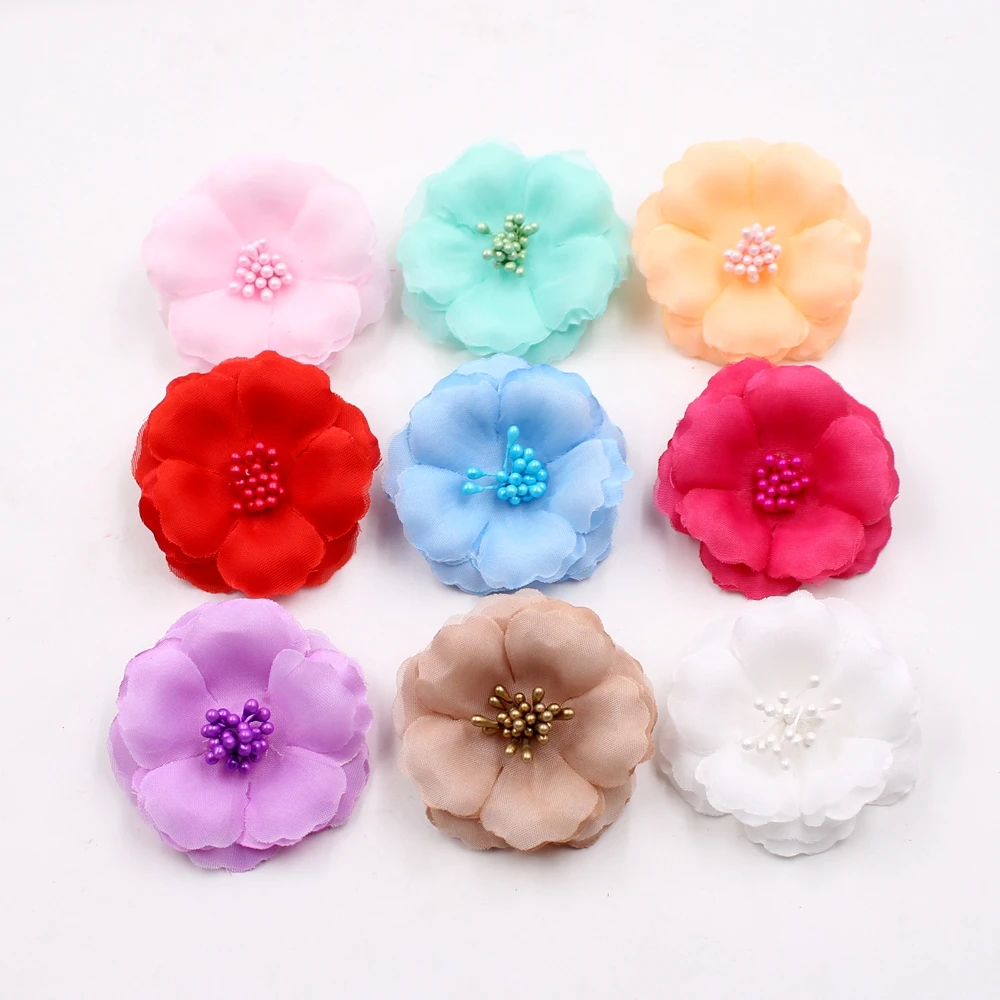 

10pcs artificial flowers 5.5 cm stamens silk plum blossom wedding dress flower head DIY home shoes and apparel decoration