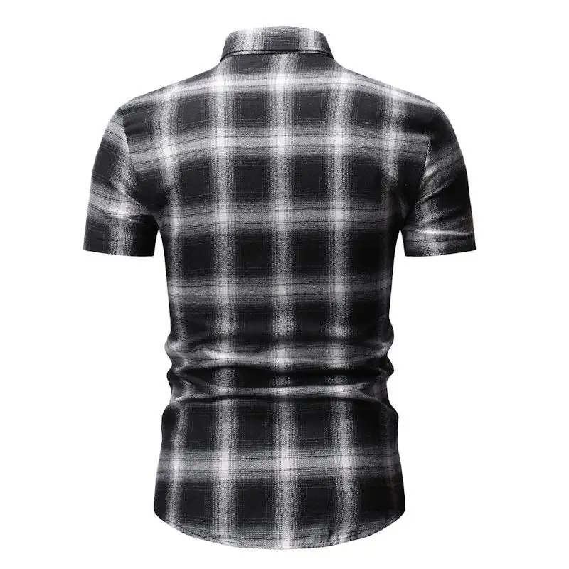 Black Plaid Red Checkered Shirt Mens Fashions Chemise Homme Dress Shirts Mens Short Sleeve Button-Down Blouse Men Clothes YS54 (6)