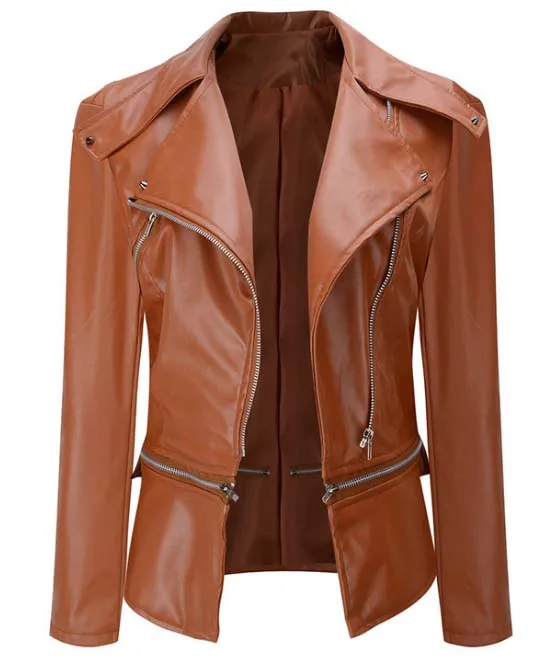 

2016 Slim leather zipper long-sleeved coat lapel locomotive girl