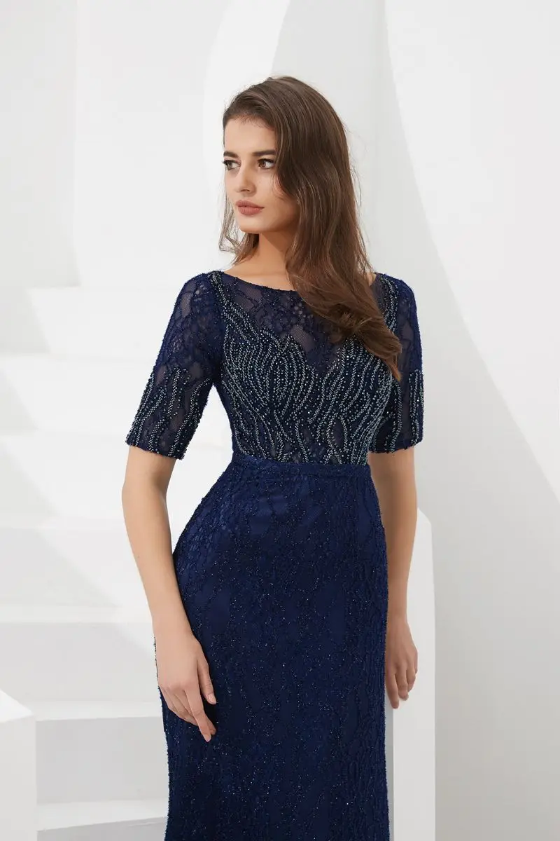 Высокая темперамент ручной работы вечернее платье элегантный Royalblue vestido de festa сексуальное вечернее платье полный бисер официальная